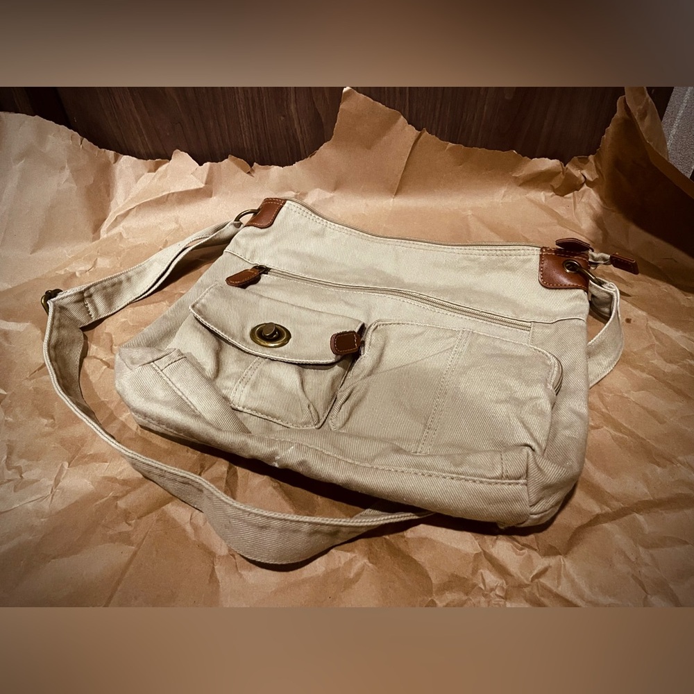 Beige Crossbody Canvas Bag / Purse
